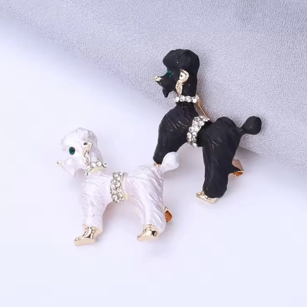 White Poodle Gold Crystal Brooch
